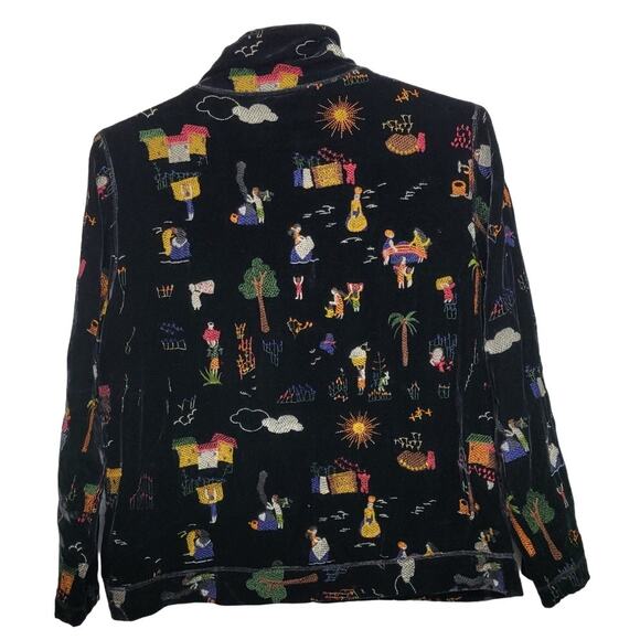 Chicos Design Womens Medium Rayon Silk Embroidered Villager People Zip Jacket - Picture 3 of 4